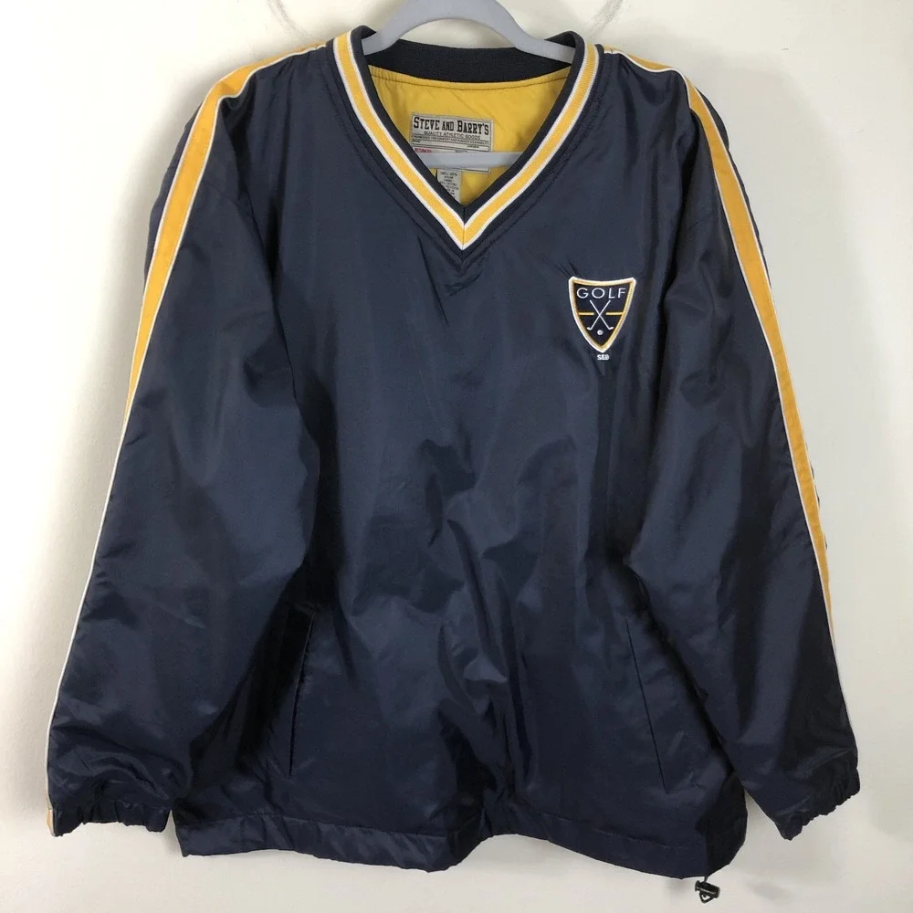 Steve & Barry's Golf Lined Windbreaker Sweatshirt Jacket Mens M Navy Gold S&B